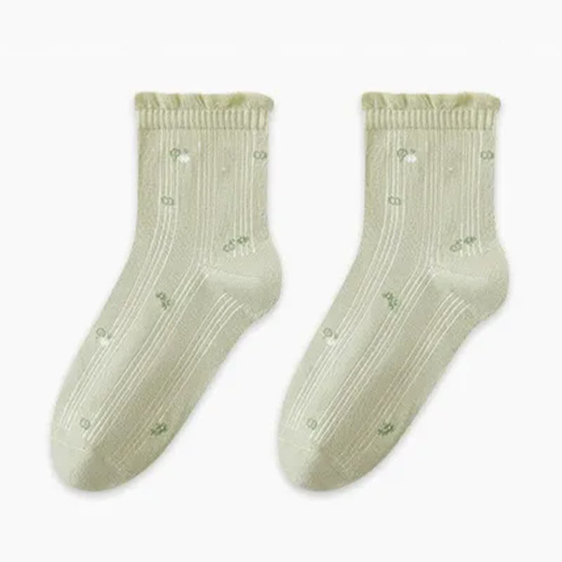 Plusock Pure Cotton Floral Sleep Socks(3 Pairs) - Green - EU35-39(US2-6) - image 8