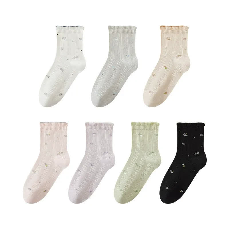 Plusock Pure Cotton Floral Sleep Socks(3 Pairs) - Grey+Green+Black - EU35-39(US2-6) - image 2