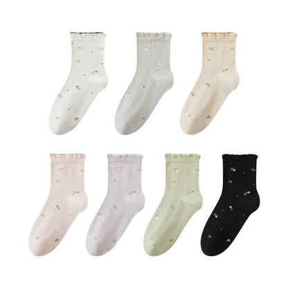 Plusock Pure Cotton Floral Sleep Socks(3 Pairs) - Grey+Green+Black - EU35-39(US2-6) - image 2