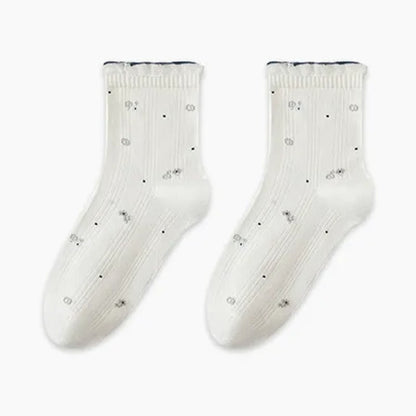 Plusock Pure Cotton Floral Sleep Socks(3 Pairs) - Beige - EU35-39(US2-6) - image 9
