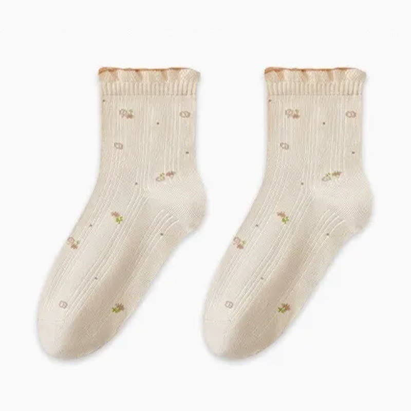 Plusock Pure Cotton Floral Sleep Socks(3 Pairs) - Apricot - EU35-39(US2-6) - image 7