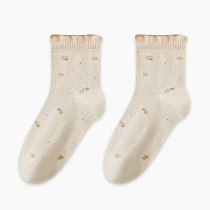 Plusock Pure Cotton Floral Sleep Socks(3 Pairs) - Apricot - EU35-39(US2-6) - image 7