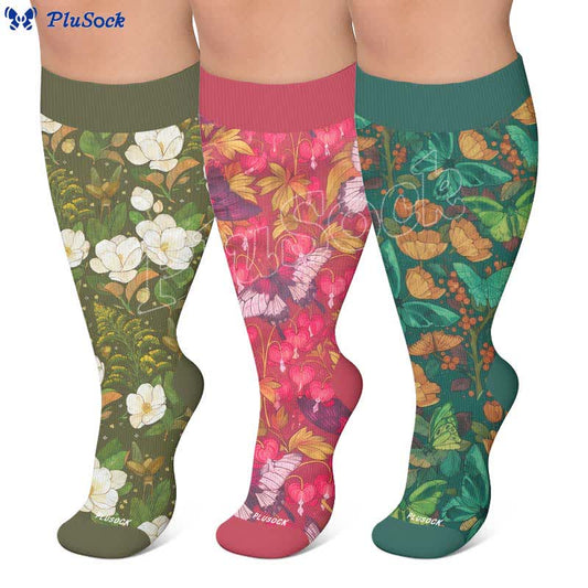 Plusock Plus Size Floral Butterfly Compression Socks - image 0