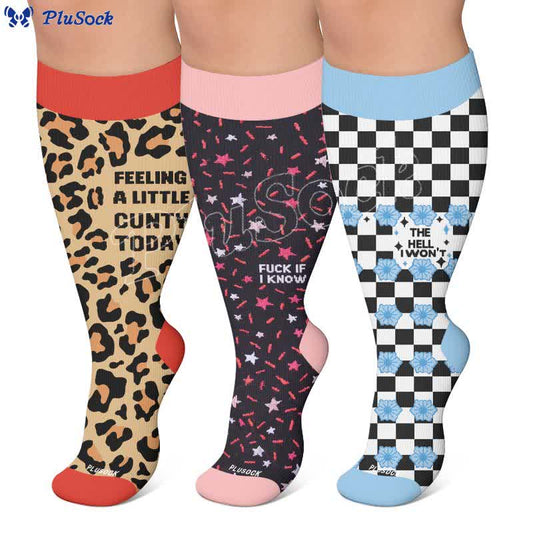 Plusock Plus Size Leopard Slogan Compression Socks - image 0