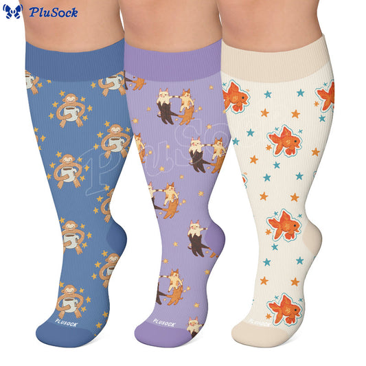Plusock Plus Size Fish Cat Monkey Compression Socks - image 0