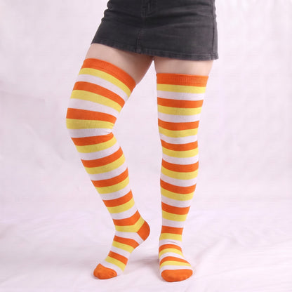 Plusock Soft Striped Casual Thigh High Socks(4 Pairs) - Yellow - One Size - image 7