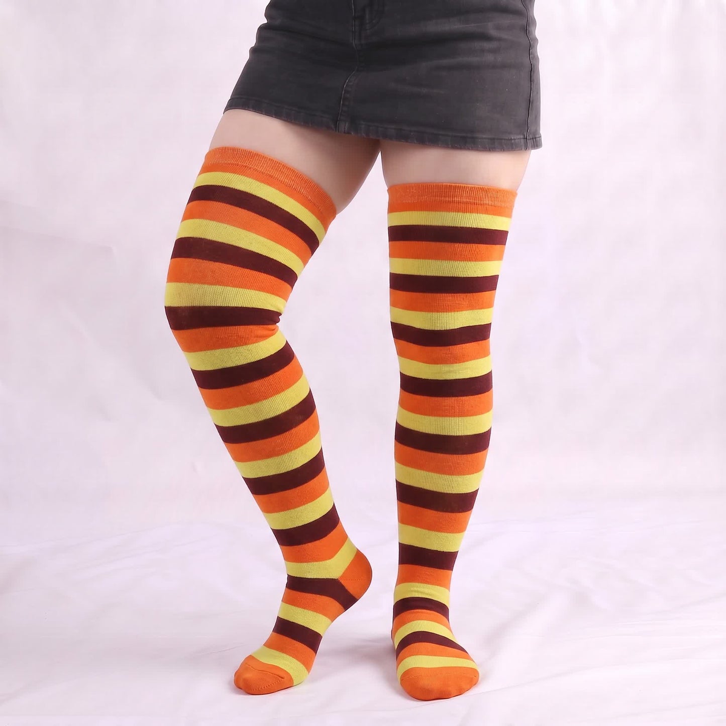 Plusock Soft Striped Casual Thigh High Socks(4 Pairs) - Purple - One Size - image 8