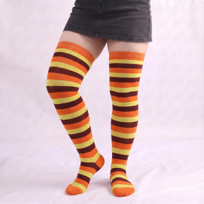 Plusock Soft Striped Casual Thigh High Socks(4 Pairs) - Purple - One Size - image 8
