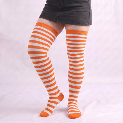 Plusock Soft Striped Casual Thigh High Socks(4 Pairs) - Orange - One Size - image 10