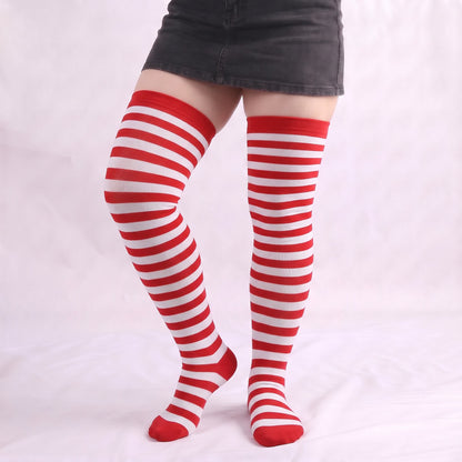 Plusock Striped Casual Thigh High Socks(4 Pairs) - Red - One Size - image 11