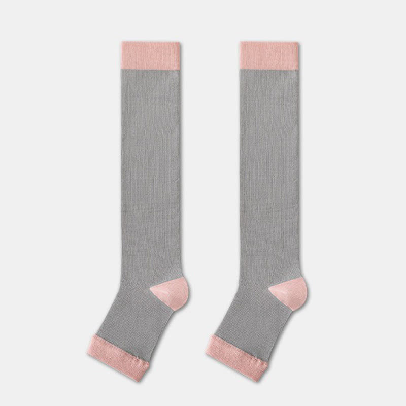 Plusock Colorblock Open Toe Compression Socks (4 Pairs) - Light Gray - EU36-40(US3-7) - image 2