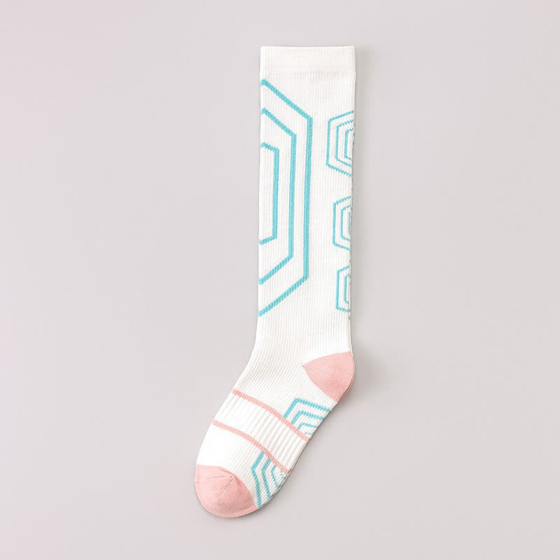 Plusock Geometric Colorblock Compression Socks(3 Pairs) - White - EU36-40(US3-7) - image 3