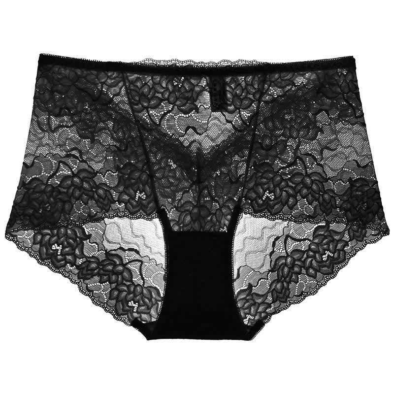 Plusock Floral Lace Low Rise Panty(3 Packs) - Black - 2XL - image 7