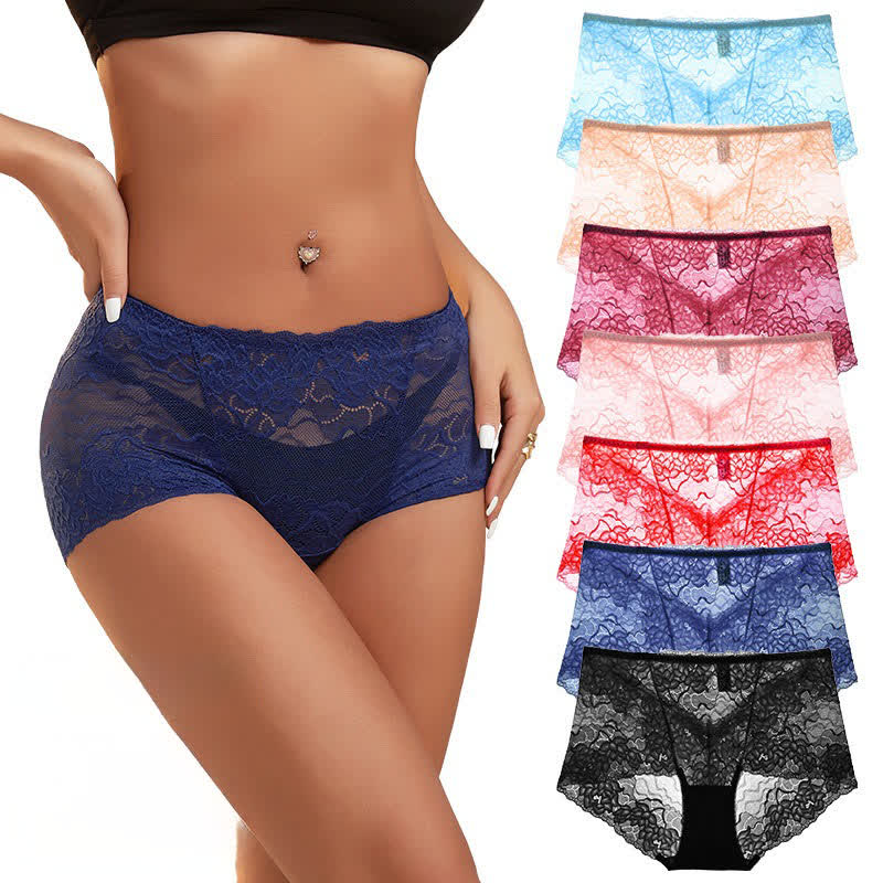 Plusock Floral Lace Low Rise Panty(3 Packs) - Pink+Apricot+Sky Blue - 2XL - image 0