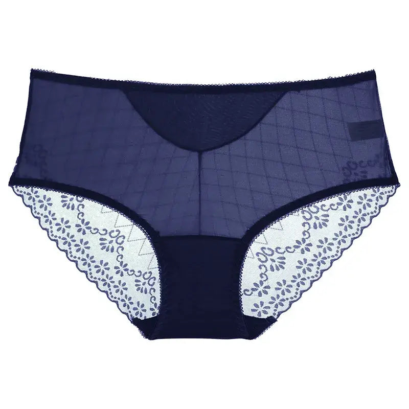 Plusock Lace Mesh High Waist Panty (3 Packs) - Dark Blue - 2XL - image 5
