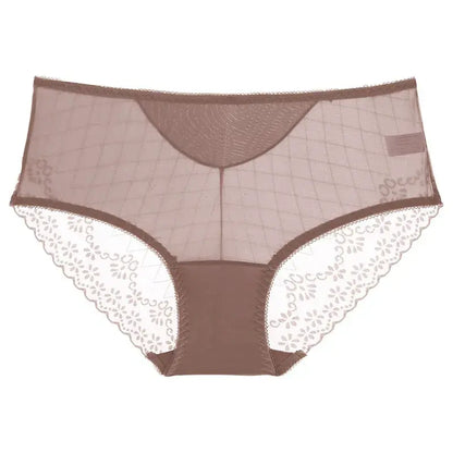 Plusock Lace Mesh High Waist Panty (3 Packs) - Coffee - 2XL - image 6