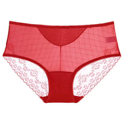 Plusock Lace Mesh High Waist Panty (3 Packs) - Red - 2XL - image 4