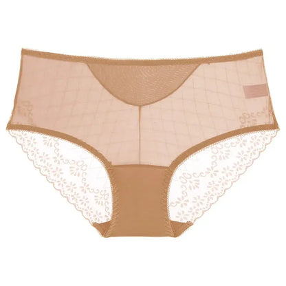 Plusock Lace Mesh High Waist Panty (3 Packs) - Apricot - 2XL - image 8