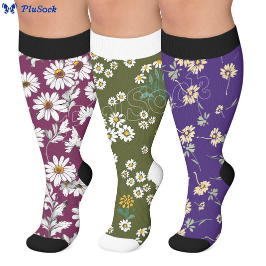 Plusock Plus Size Daisy Floral Compression Socks - image 0