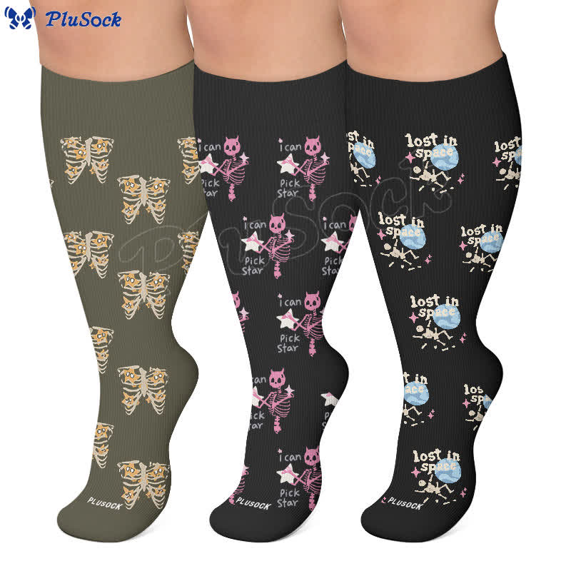 Plusock Plus Size Gothic Cat Star Compression Socks - image 0