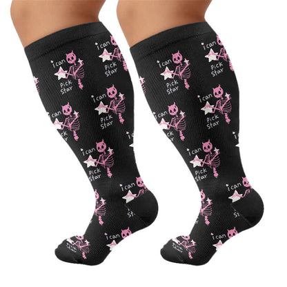 Plusock Plus Size Gothic Cat Star Compression Socks - Black(1 Pair) - 4XL - image 8