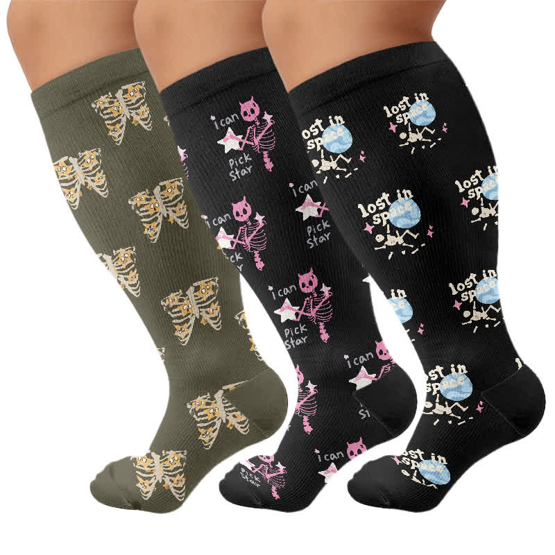 Plusock Plus Size Gothic Cat Star Compression Socks - Multicolor(3 Pairs) - 4XL - image 4
