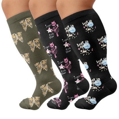 Plusock Plus Size Gothic Cat Star Compression Socks - Multicolor(3 Pairs) - 4XL - image 4