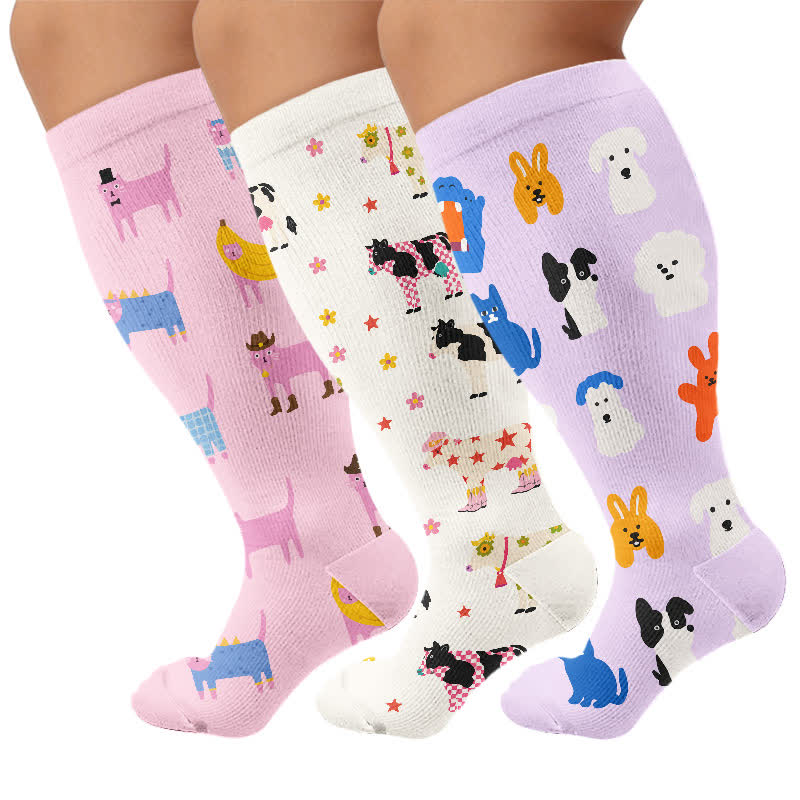 Plusock Plus Size Creative Animal Compression Socks - Multicolor(3 Pairs) - 4XL - image 4