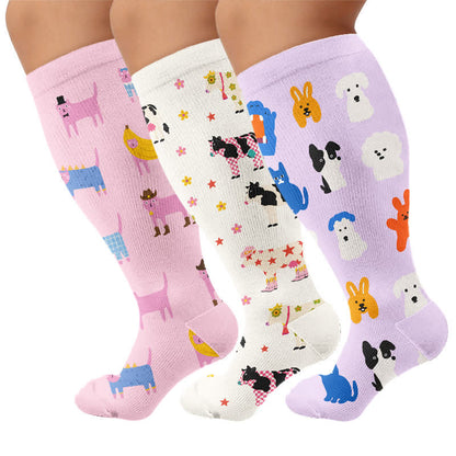 Plusock Plus Size Creative Animal Compression Socks - Multicolor(3 Pairs) - 4XL - image 4