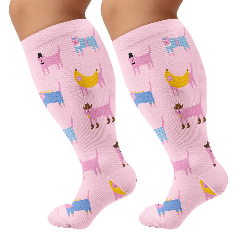 Plusock Plus Size Creative Animal Compression Socks - Pink(1 Pair) - 4XL - image 8