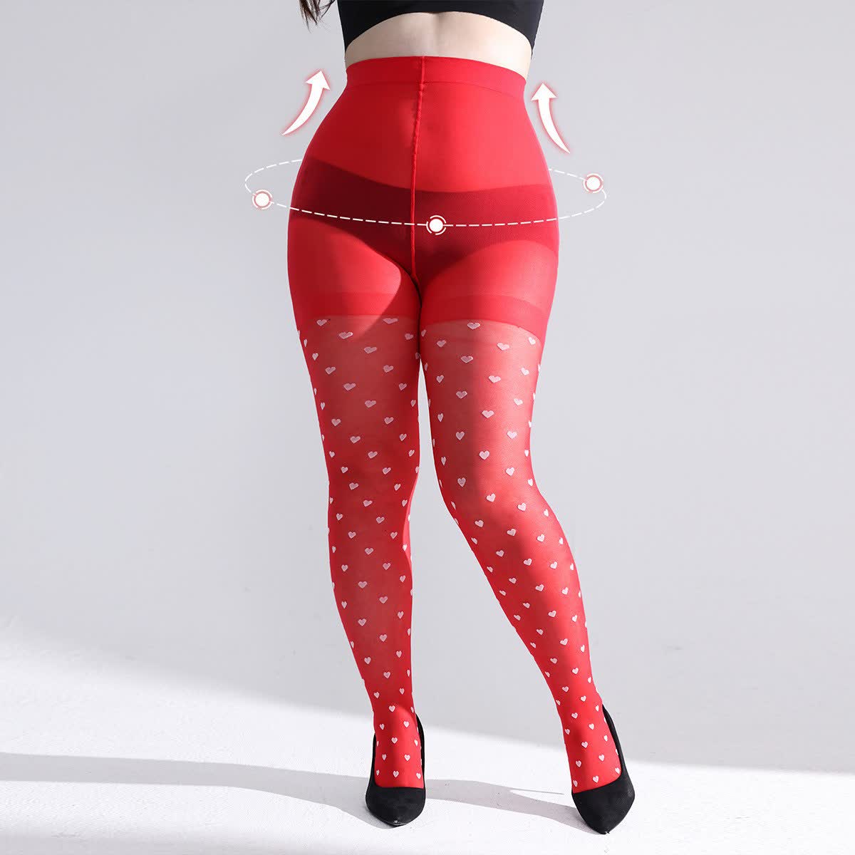Plusock Heart Mesh Shaping Pantyhose - Red - L - image 0