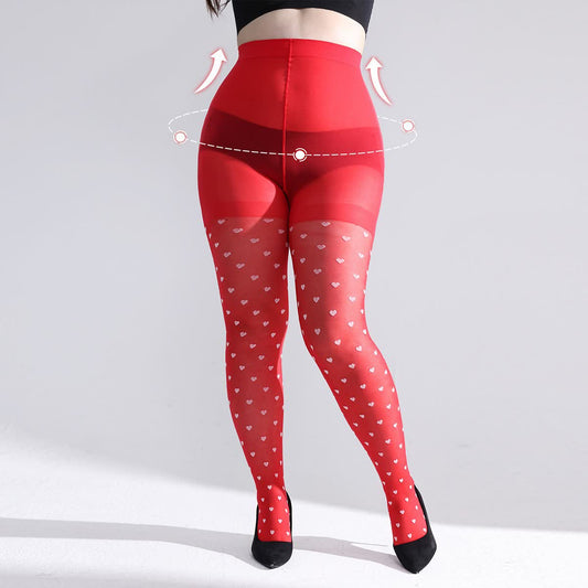 Plusock Heart Mesh Shaping Pantyhose - Red - L - image 0