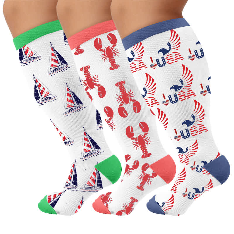 Plusock Plus Size Flag Colors Compression Socks - Multicolor(3 Pairs) - 4XL - image 4
