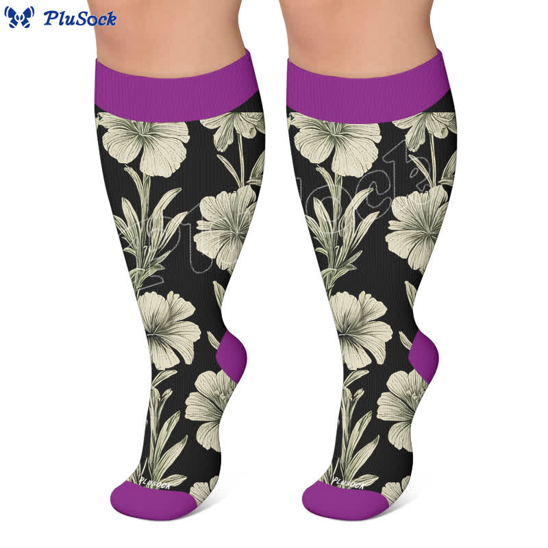 Plusock Plus Size Contrast Color Florals Compression Socks - image 6