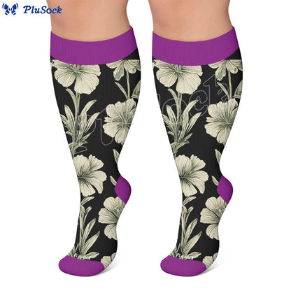 Plusock Plus Size Contrast Color Florals Compression Socks - image 6