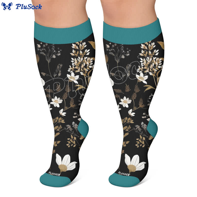 Plusock Plus Size Contrast Color Florals Compression Socks - image 7