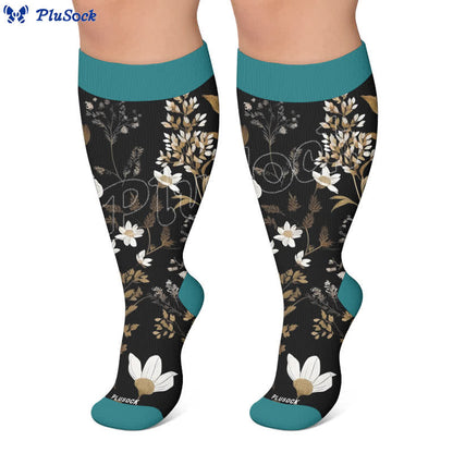 Plusock Plus Size Contrast Color Florals Compression Socks - image 7