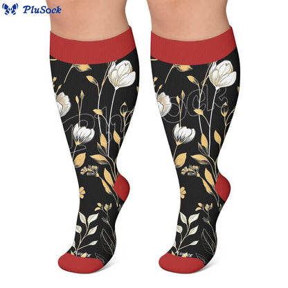Plusock Plus Size Contrast Color Florals Compression Socks - image 5