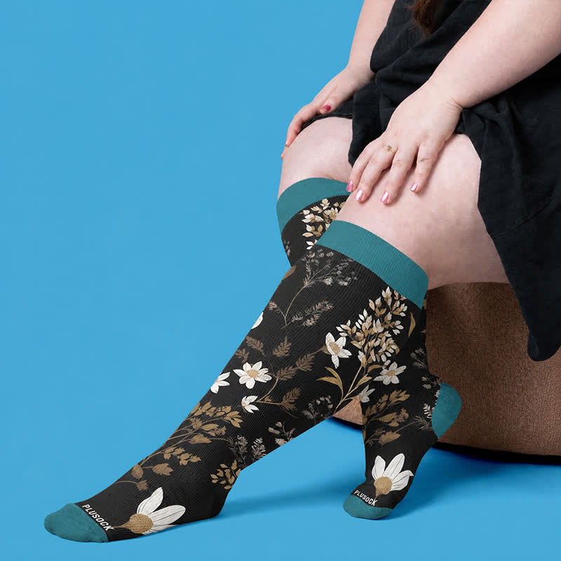 Plusock Plus Size Contrast Color Florals Compression Socks - image 3