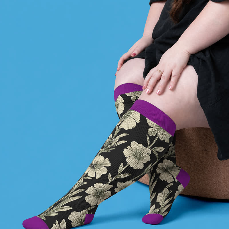 Plusock Plus Size Contrast Color Florals Compression Socks - image 2