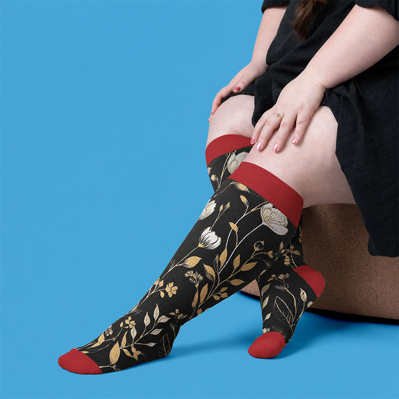 Plusock Plus Size Contrast Color Florals Compression Socks - image 1