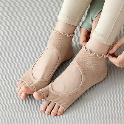 Plusock Cotton Open Toe Grip Quarter Socks(5 Pairs) - Khaki - EU35-40(US2-7) - image 5