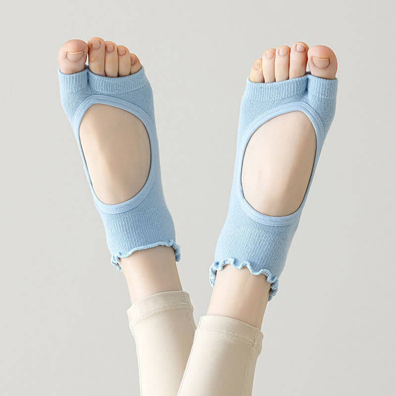 Plusock Cotton Open Toe Grip Quarter Socks(5 Pairs) - Blue - EU35-40(US2-7) - image 2