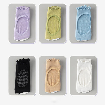 Plusock Cotton Open Toe Grip Quarter Socks(5 Pairs) - White+Blue+Green+Purple+Black - EU35-40(US2-7) - image 9
