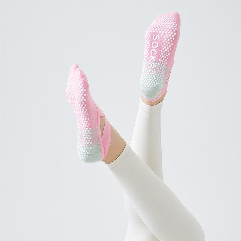 Plusock Cross Strap Grip Crew Socks(3 Pairs) - Pink - One Size - image 3