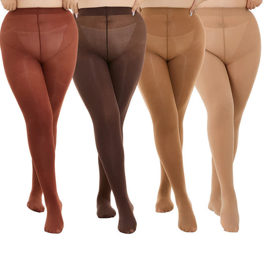 Plusock Shaping High Waist Pantyhose(3 Pairs) - Brown+Nude+Caramel - 3XL-4XL - image 0