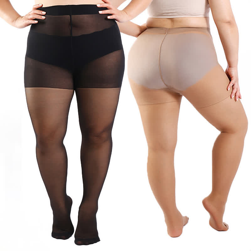 Plusock High Waist Shaping Pantyhose(3 Pairs) - Nude+Black+Light Pink - 4XL - image 0