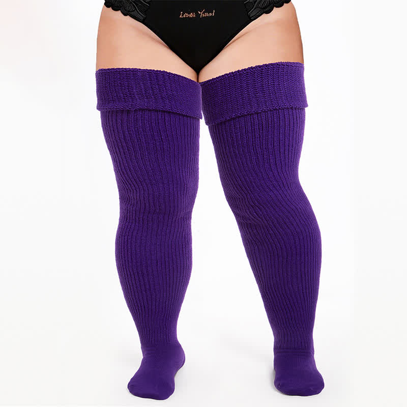 Plusock Retro Sport Thigh High Socks - Dark Purple - One Size - image 5
