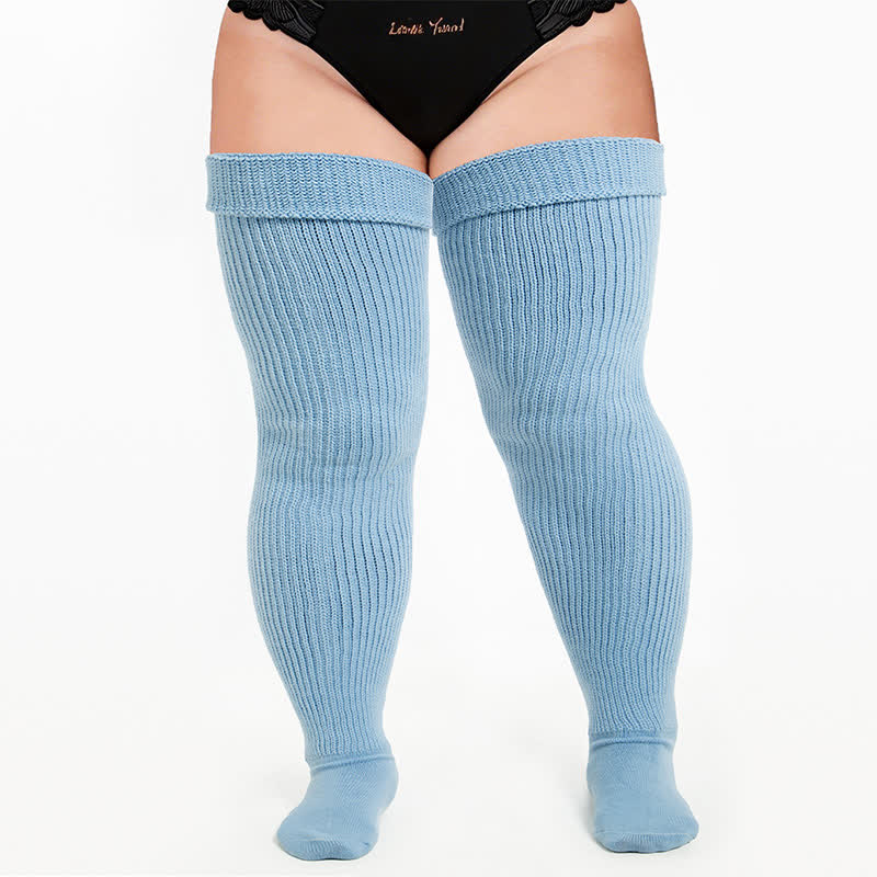 Plusock Retro Sport Thigh High Socks - Light Blue - One Size - image 4