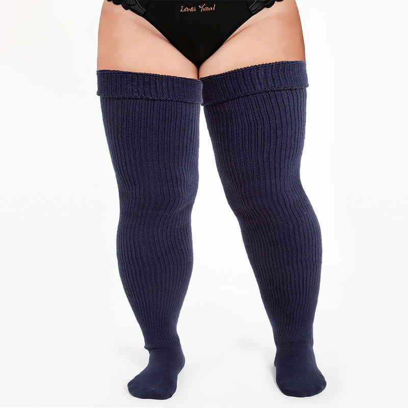 Plusock Retro Sport Thigh High Socks - Navy Blue - One Size - image 2